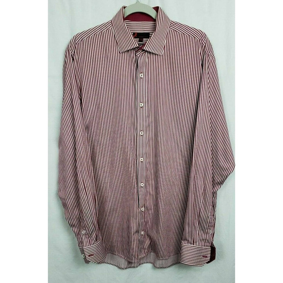 Dressmann.com Other - Dressmann.com Mens Button Down Shirt Long Sleeves Sz 43/44 XL Red/White Stripe